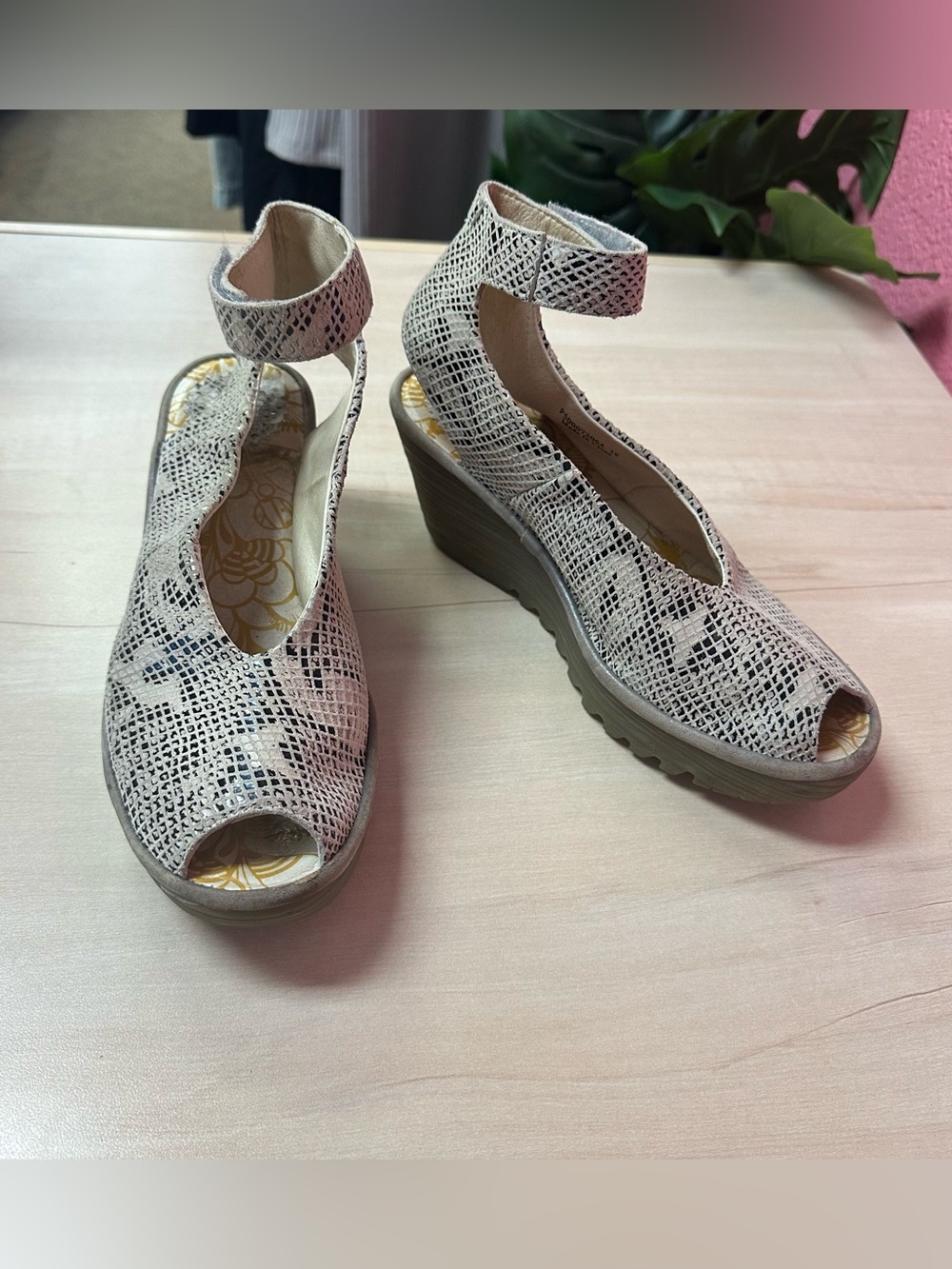 Fly London retro snakeskin wedges